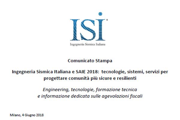 Comunicato Stampa: Ingegneria Sismica Italiana e SAIE 2018: tecnologie, sistemi, servizi per progettare comunità più sicure e resilienti