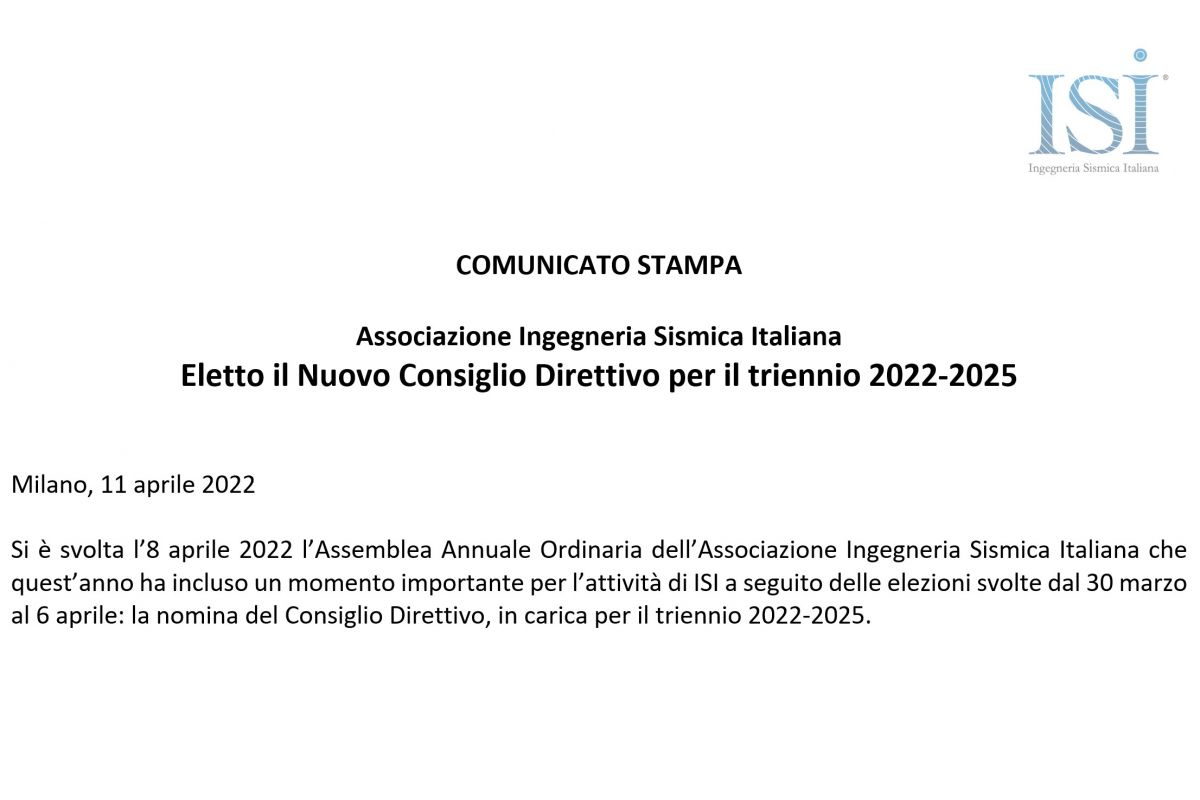 COMUNICATO STAMPA - Eletto il Nuovo Consiglio Direttivo per il triennio 2022-2025
