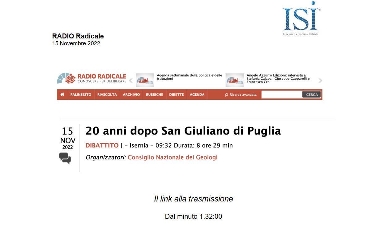15 Nov 2022 - Dibattito: 20 anni dopo San Giuliano di Puglia