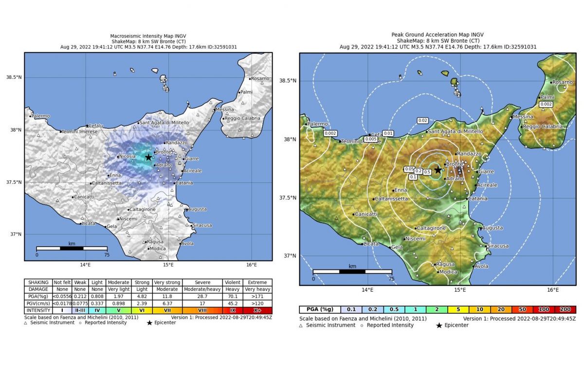 29 agosto 2022 - sciame sismico in Sicilia